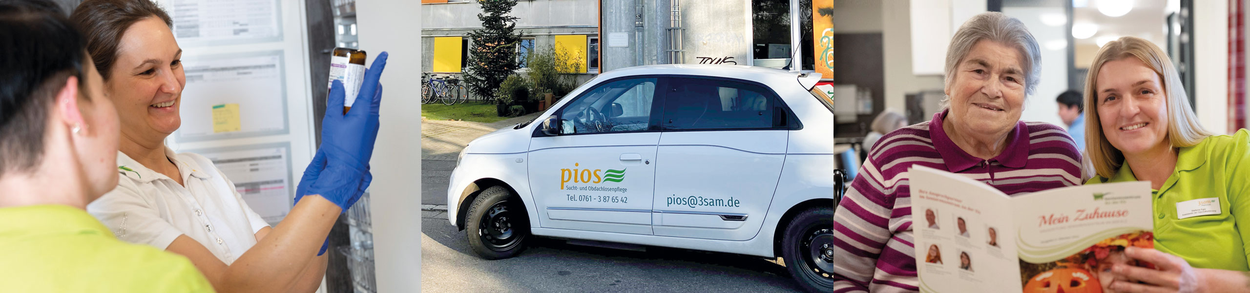 Bildkombination aus verschiedenen Pflegesituationen aus der Ausbildung, PIOS und Stationären Pflege