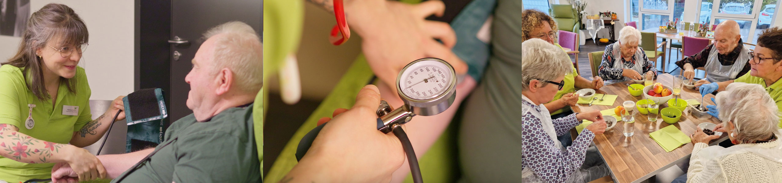 slide4 Bildkombination aus verschiedenen Pflegesituationen aus der Tages-, Ambulanten und Stationären Pflege